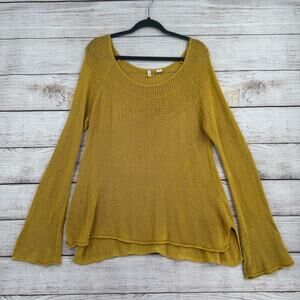 Moth Anthropologie Linen Blend Loose Knit Sweater Womens Large Yellow Boat Neck